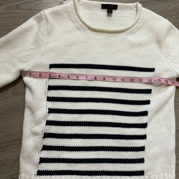 J. Crew Ivory Blue Striped Rollneck Sweater Nautical Chunky Knit Cotton Sz XS - Picture 6 of 8